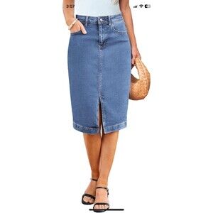 Denim pencil Jean Skirt for Women Denim‎ Casual Stretch Patch Pockets L